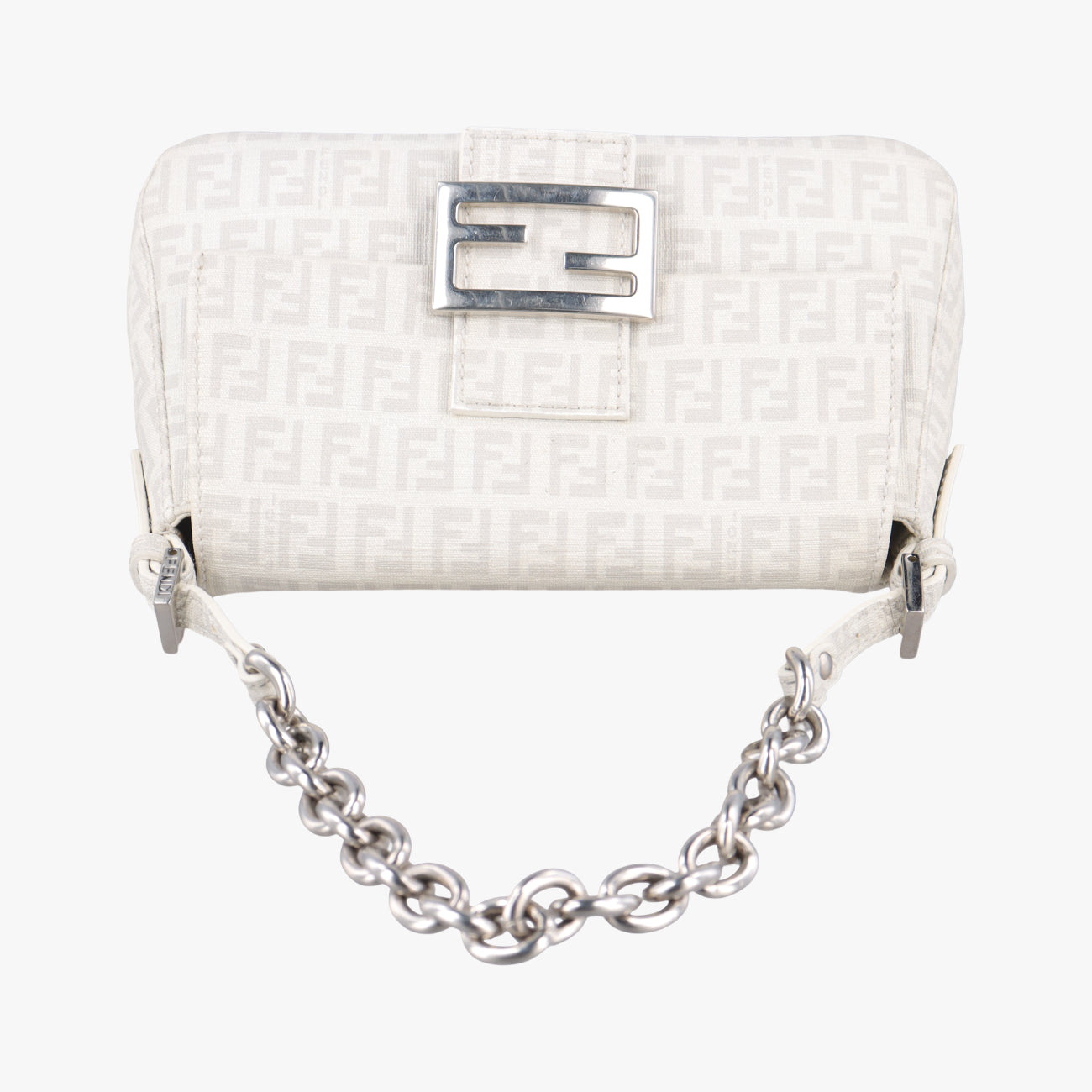 Pre-owned Fendi Baguette White PVC coated canvas 8BR180 handbag | stylenewstar