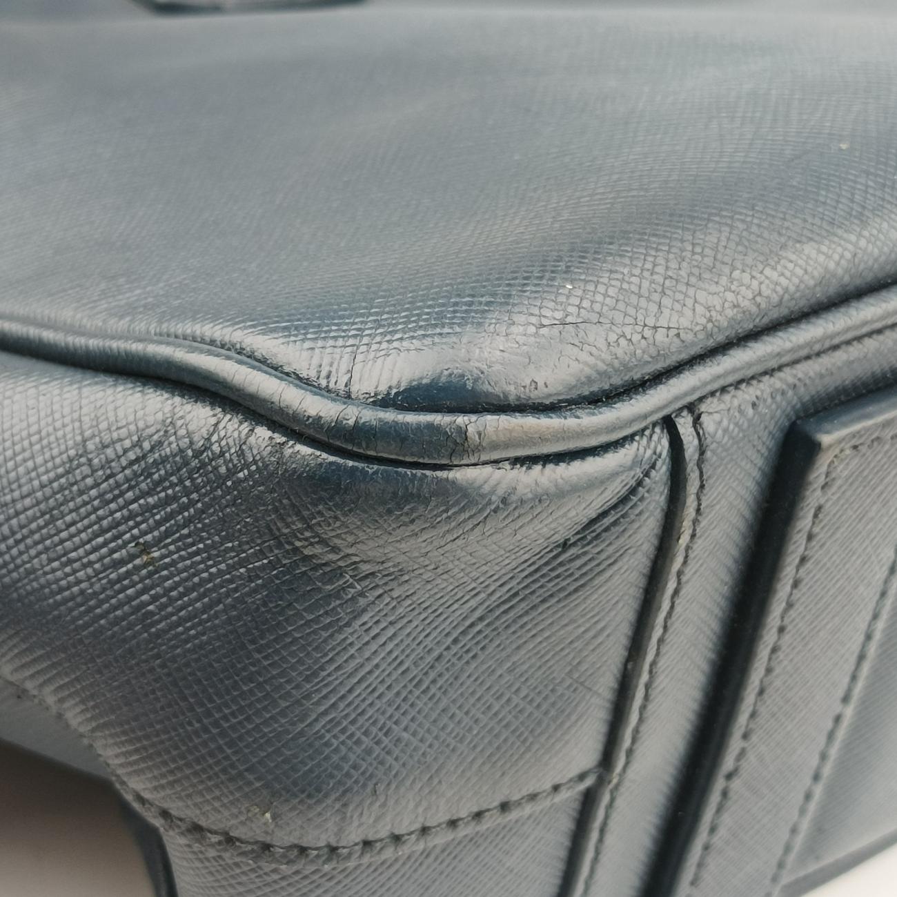 Pre-owned Prada business bag briefcase Navy SAFFIANO Leather 2VE363 handbag | stylenewstar