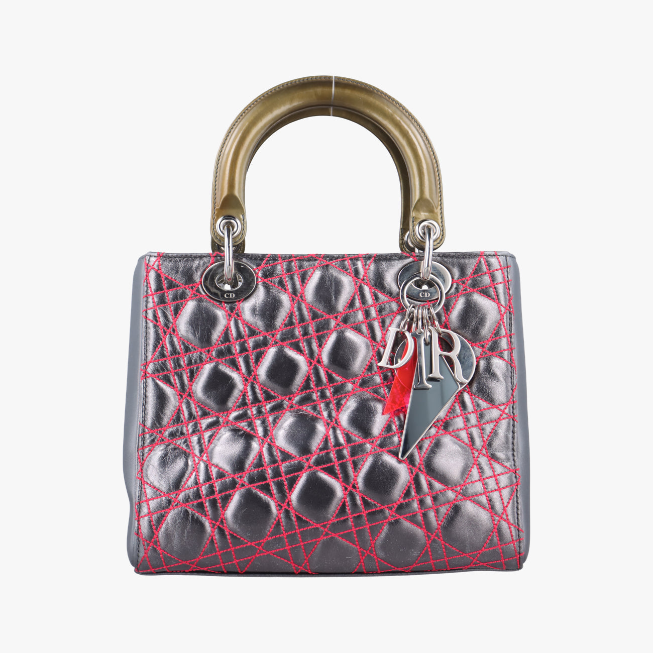 Pre-owned Christian Dior Lady Dior Silver x Golden x Pink lambskin  handbag | stylenewstar