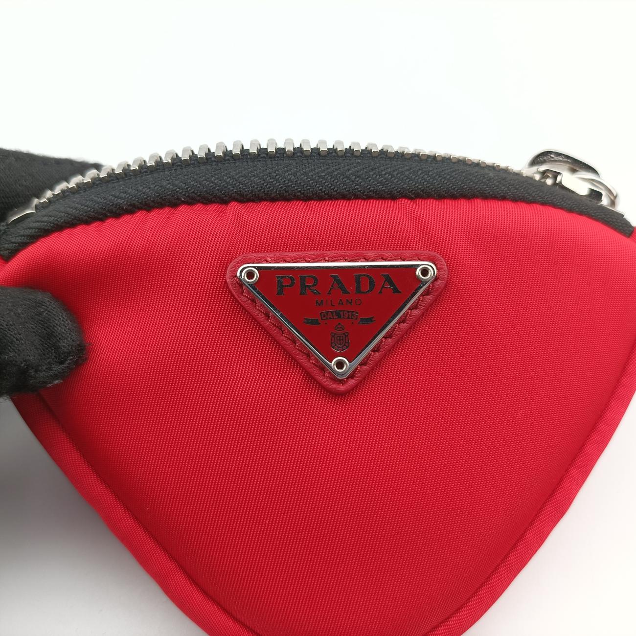 Pre-owned Prada Mini Pouch Coin Case Red×Black Nylon 1TT109 handbag | stylenewstar