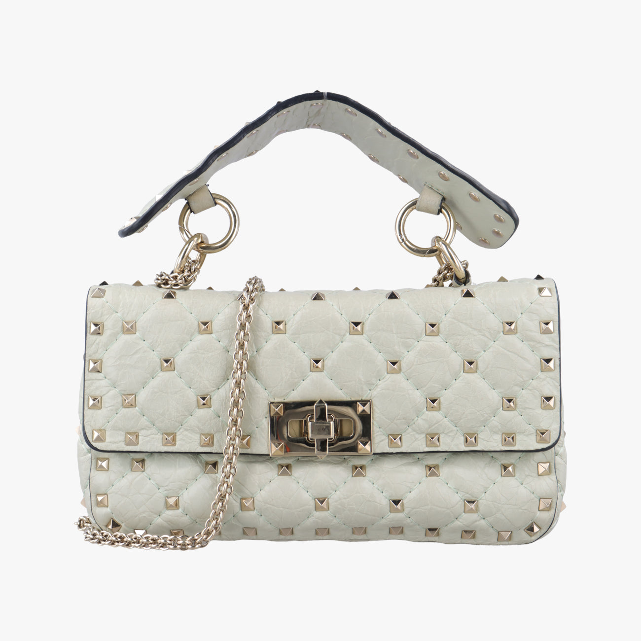 Pre-owned Valentino Rockstud SPIKE UP White Leather  shoulderbag | stylenewstar