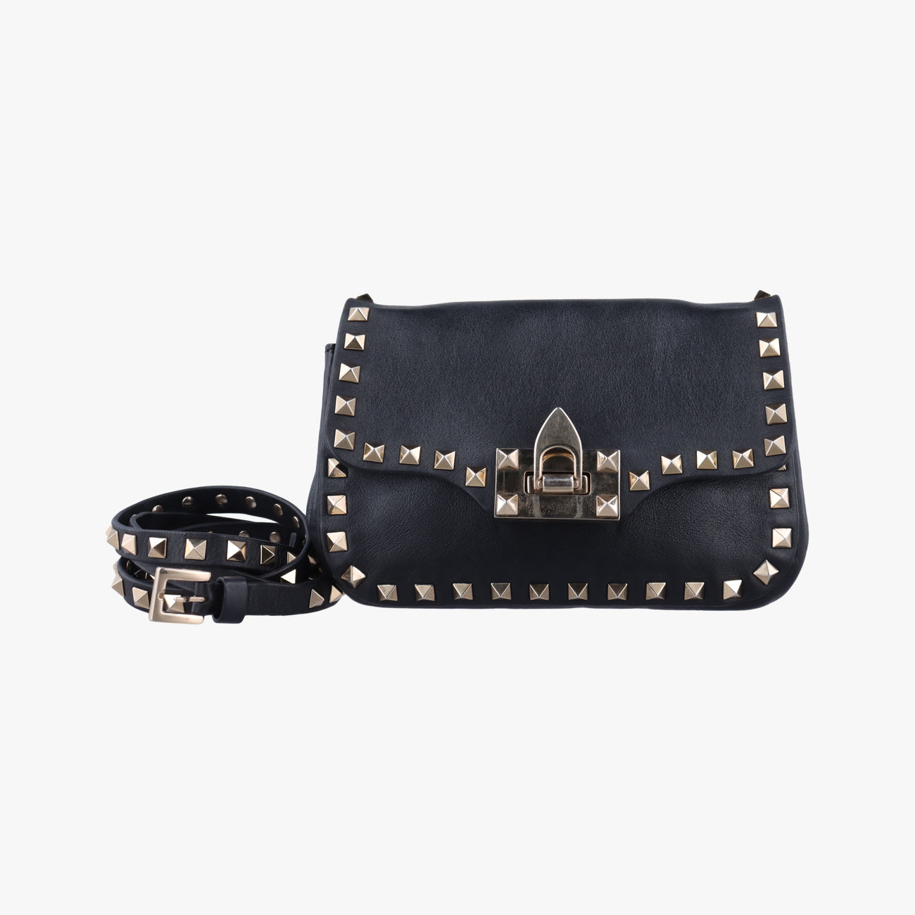 Pre-owned Valentino Rockstud Black Leather  shoulderbag | stylenewstar
