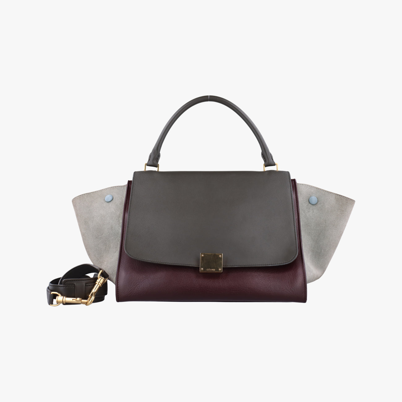 Secondhand Celine Trapèze Wine red x gray x dark gray Leather x suede  shoulderbag | stylenewstar