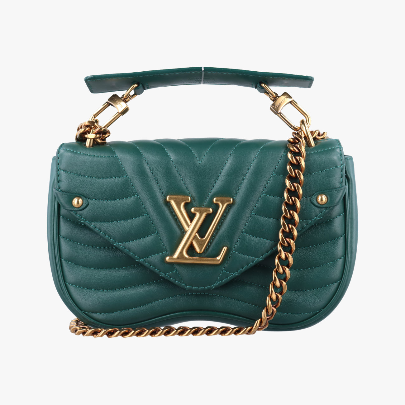 Pre-owned Louis Vuitton New Wave Chain PM Green Leather M55021 shoulderbag | stylenewstar