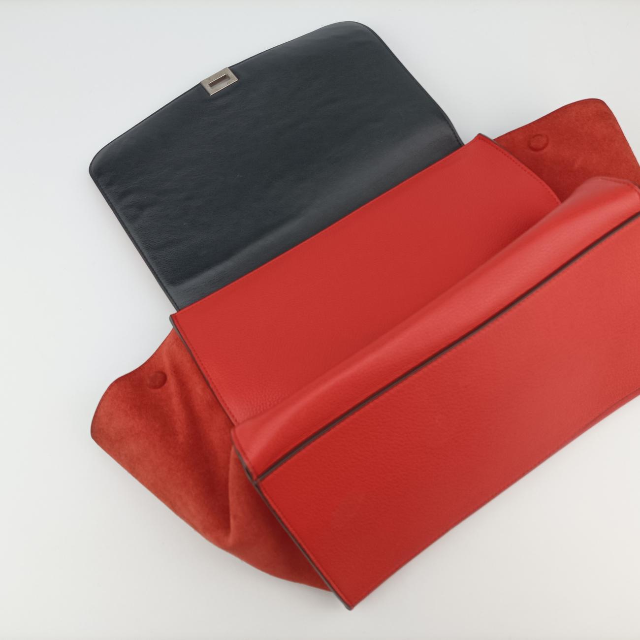 Pre-owned Celine Trapèze Red Leather × suede  shoulderbag | stylenewstar