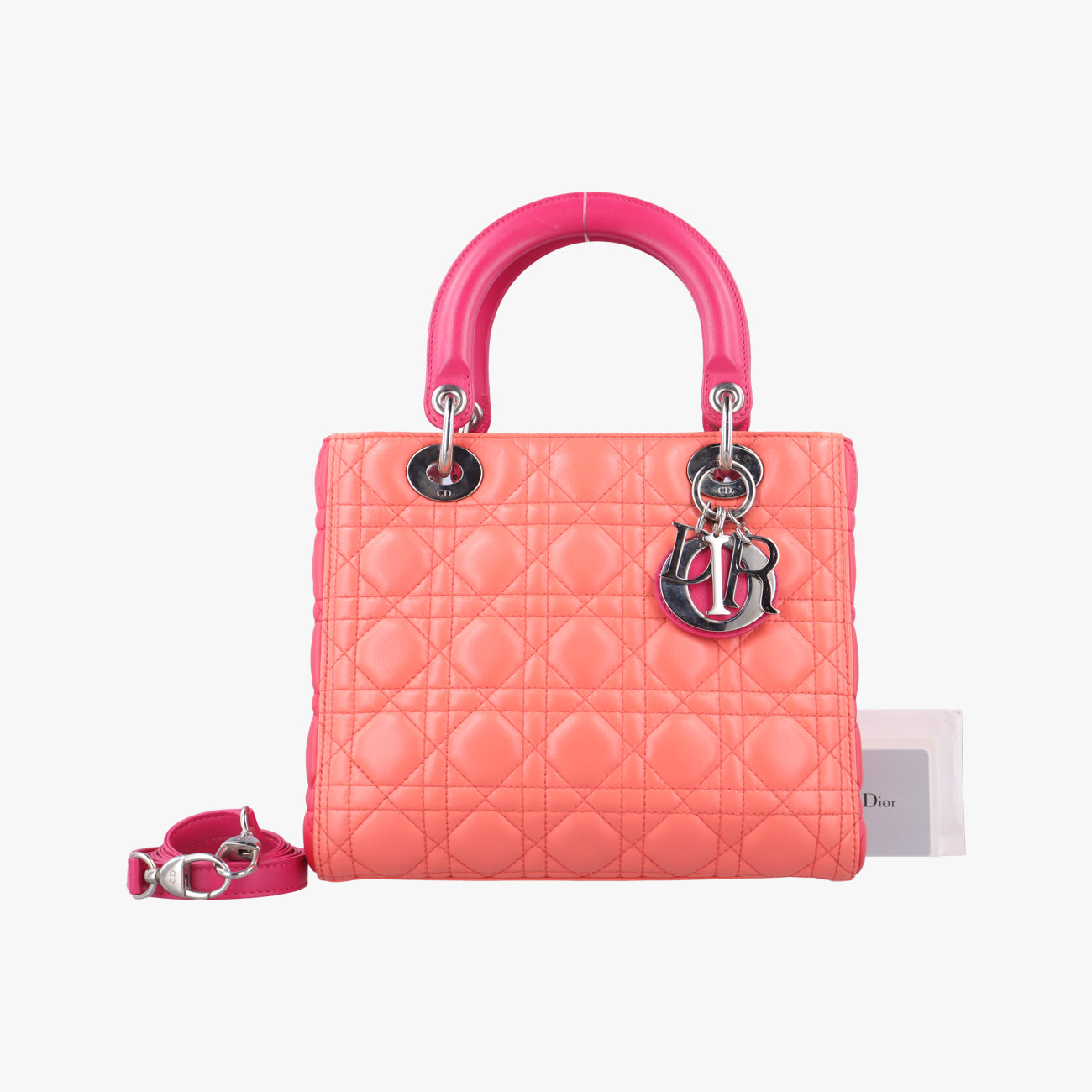 Pre-owned Christian Dior Lady Dior Orange×Pink lambskin  shoulderbag | stylenewstar