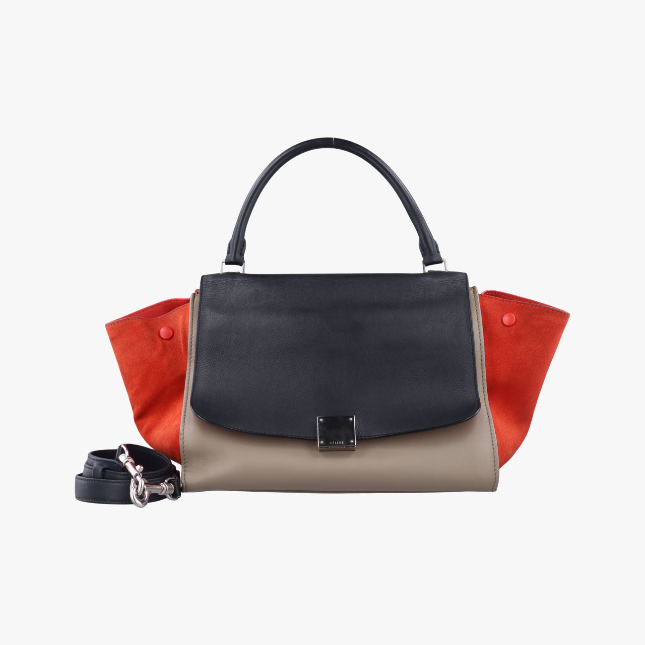 Pre-owned Celine Trapèze Beige × Black × Red Suede × leather  shoulderbag | stylenewstar