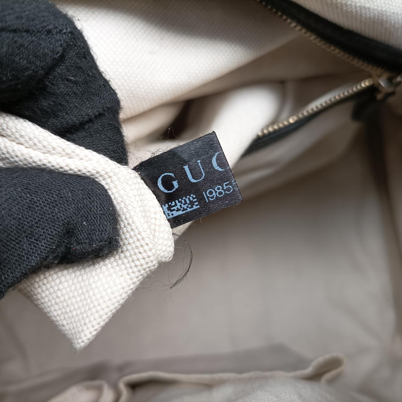 Pre-owned Gucci Sherry Line Beige x black x brown Leather x canvas 247205 shoulderbag | stylenewstar