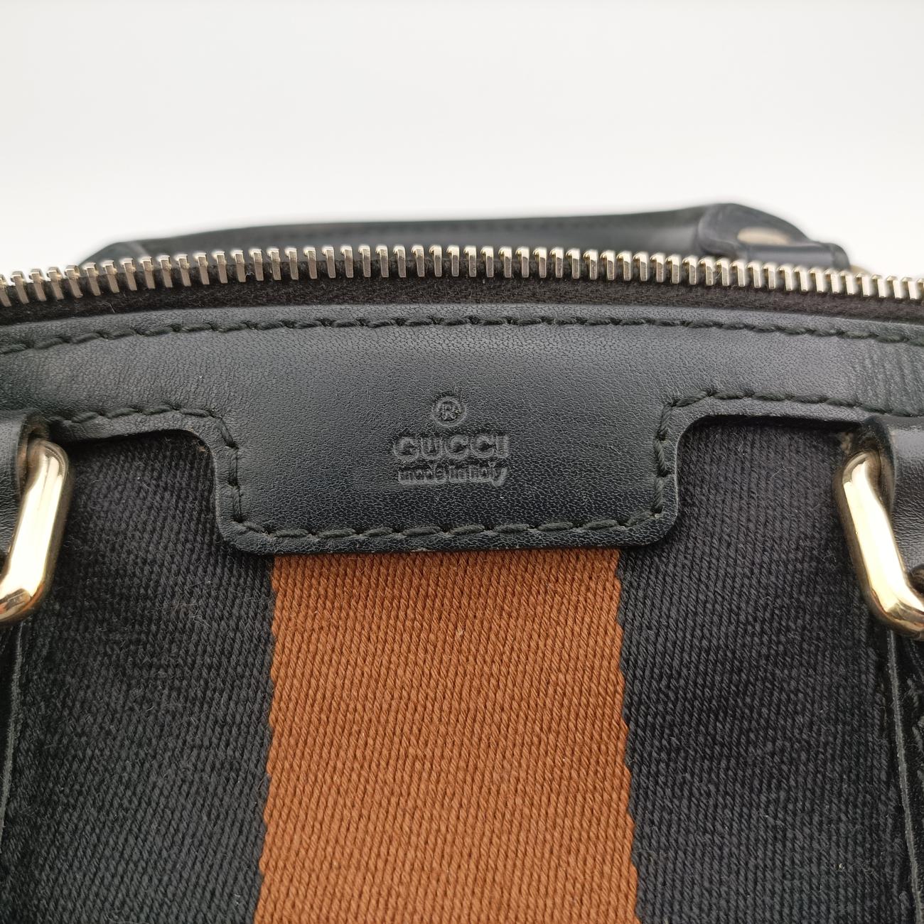 Pre-owned Gucci Sherry Line Beige x black x brown Leather x canvas 247205 shoulderbag | stylenewstar