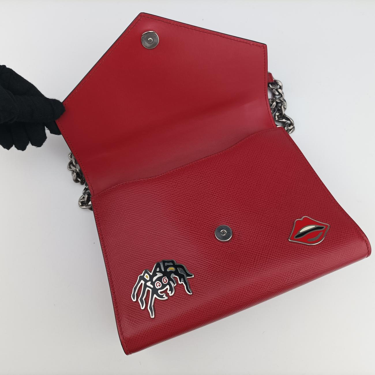 Pre-owned Prada Triangle Logo Red SAFFIANO Leather  shoulderbag | stylenewstar