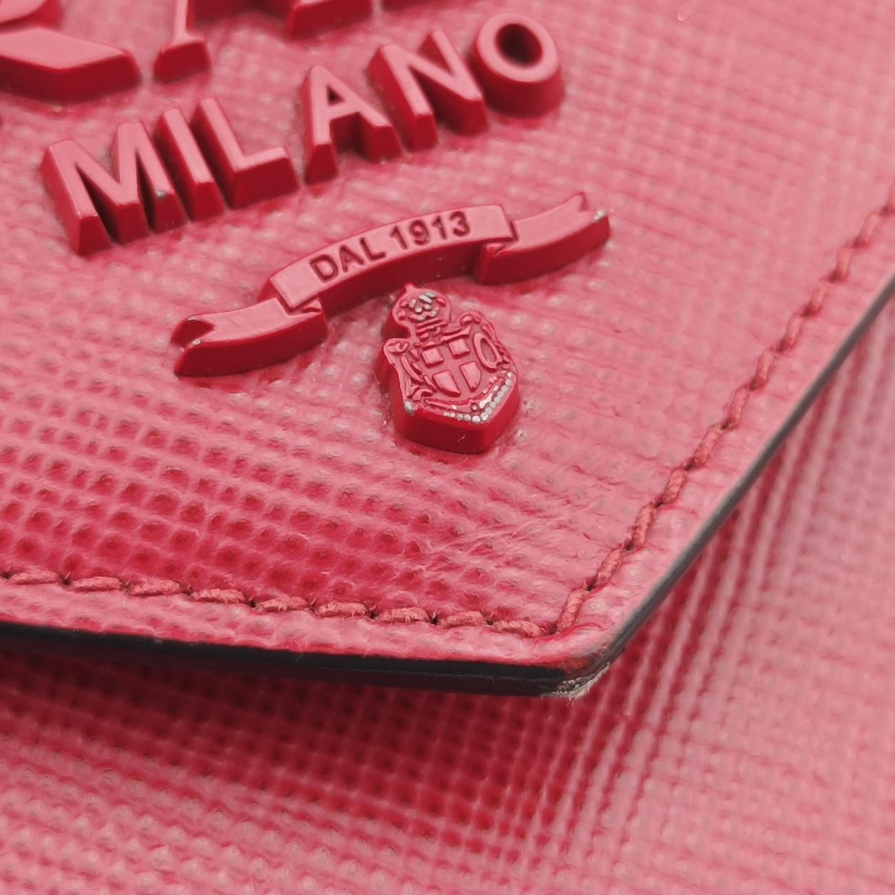 Pre-owned Prada Triangle Logo Red SAFFIANO Leather  shoulderbag | stylenewstar