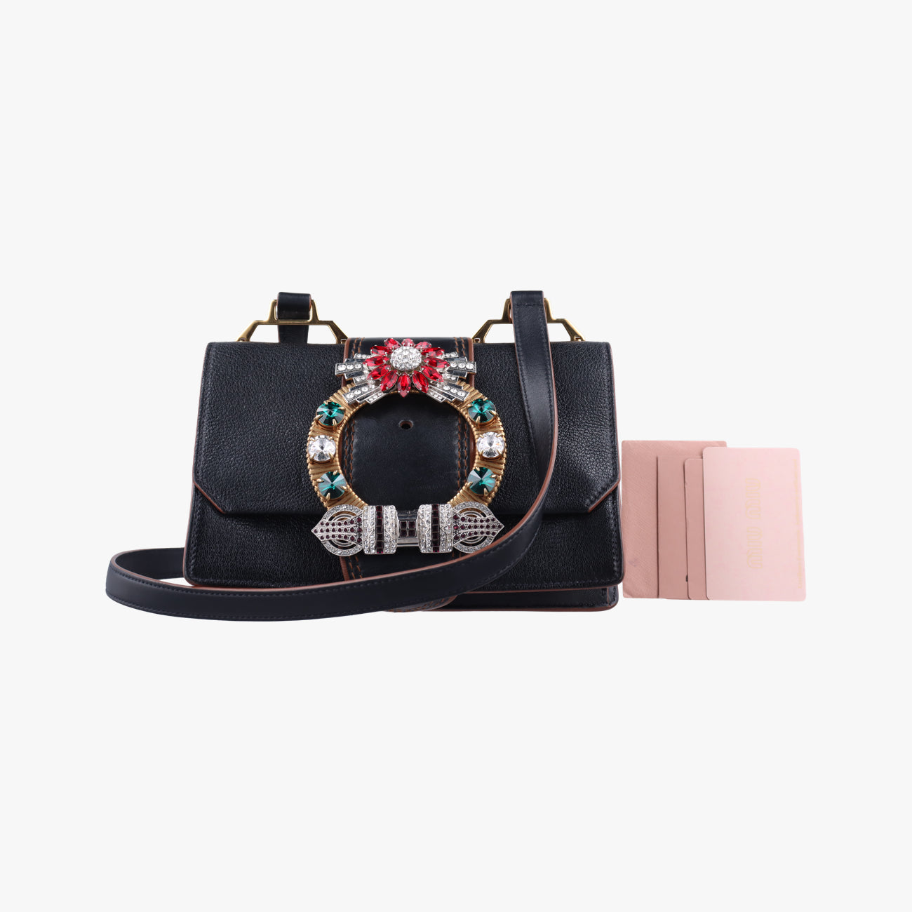 Pre-owned Miu Miu Madras Lady Buckle Flap Black×multicolor Leather  shoulderbag | stylenewstar