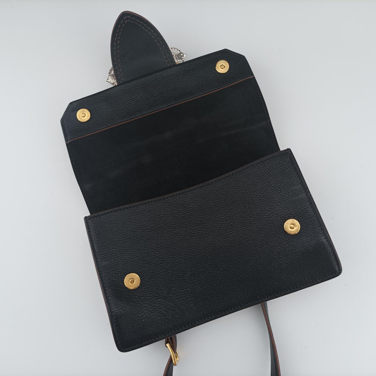 Pre-owned Miu Miu Madras Lady Buckle Flap Black×multicolor Leather  shoulderbag | stylenewstar