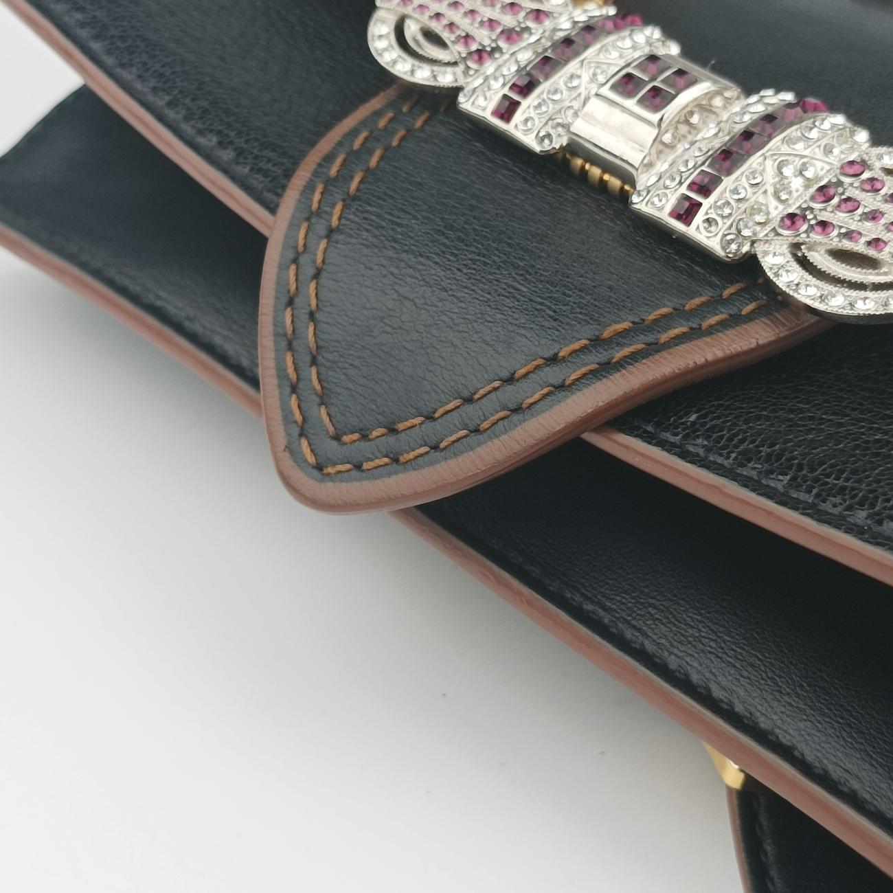 Pre-owned Miu Miu Madras Lady Buckle Flap Black×multicolor Leather  shoulderbag | stylenewstar