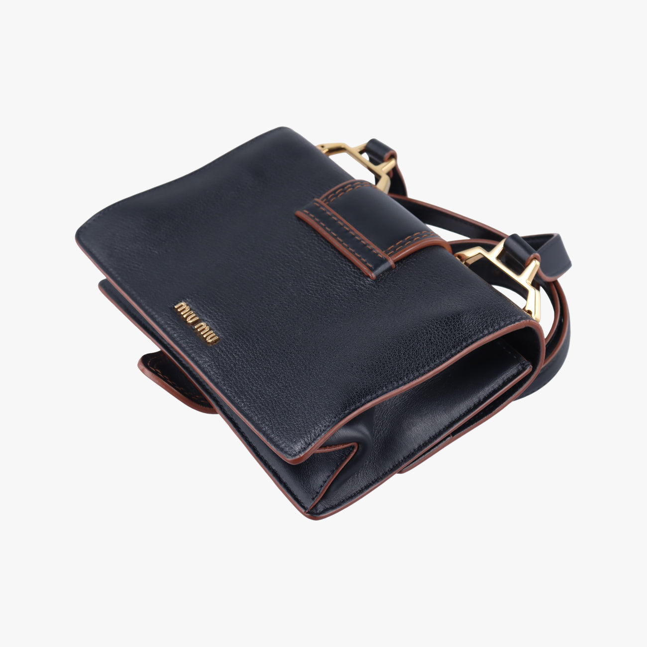 Pre-owned Miu Miu Madras Lady Buckle Flap Black×multicolor Leather  shoulderbag | stylenewstar