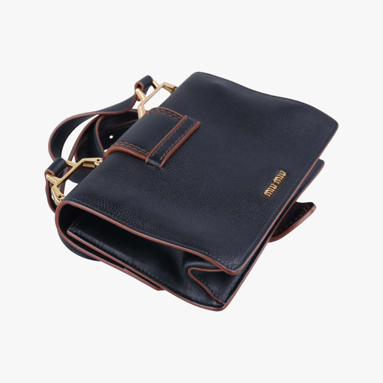 Pre-owned Miu Miu Madras Lady Buckle Flap Black×multicolor Leather  shoulderbag | stylenewstar