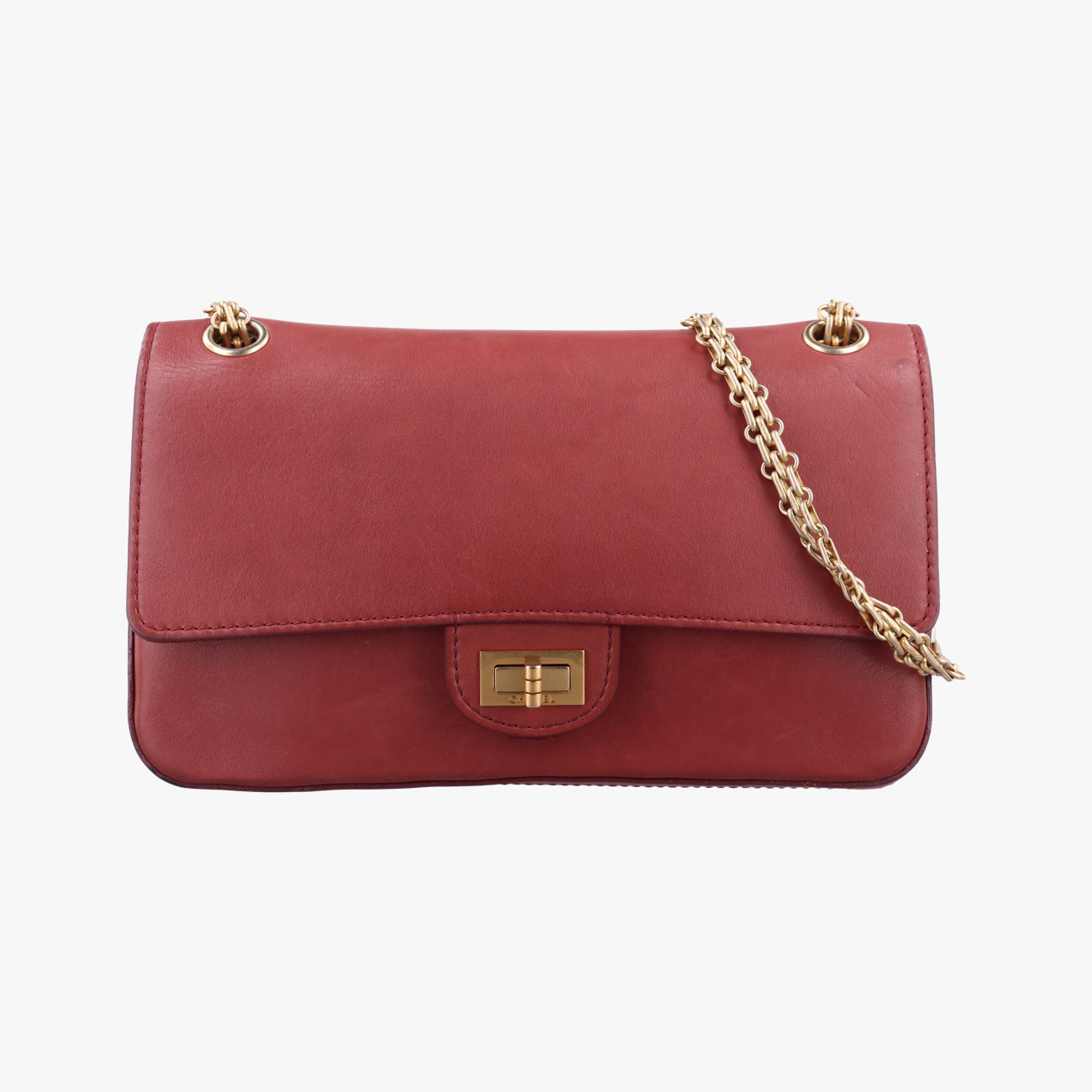 Pre-owned Chanel 2.55 Classic Double Reissue Flap Burgundy Leather A37586 shoulderbag | stylenewstar