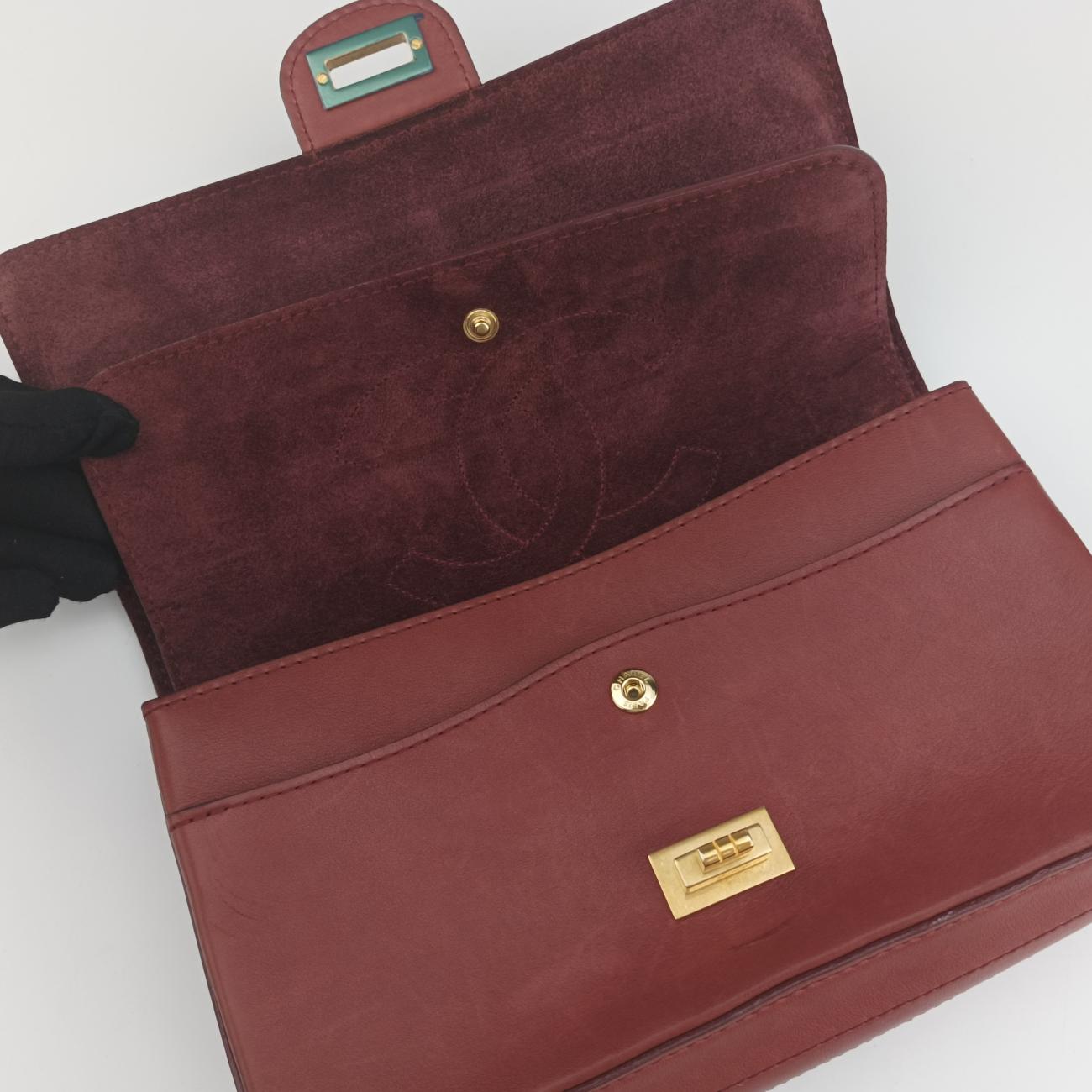 Pre-owned Chanel 2.55 Classic Double Reissue Flap Burgundy Leather A37586 shoulderbag | stylenewstar