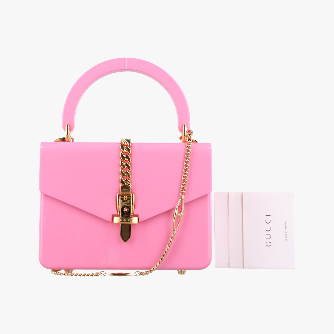 Pre-owned Gucci Sylvie 1969 Acrylic Mini Hand Pink Acrylic 589482 shoulderbag | stylenewstar