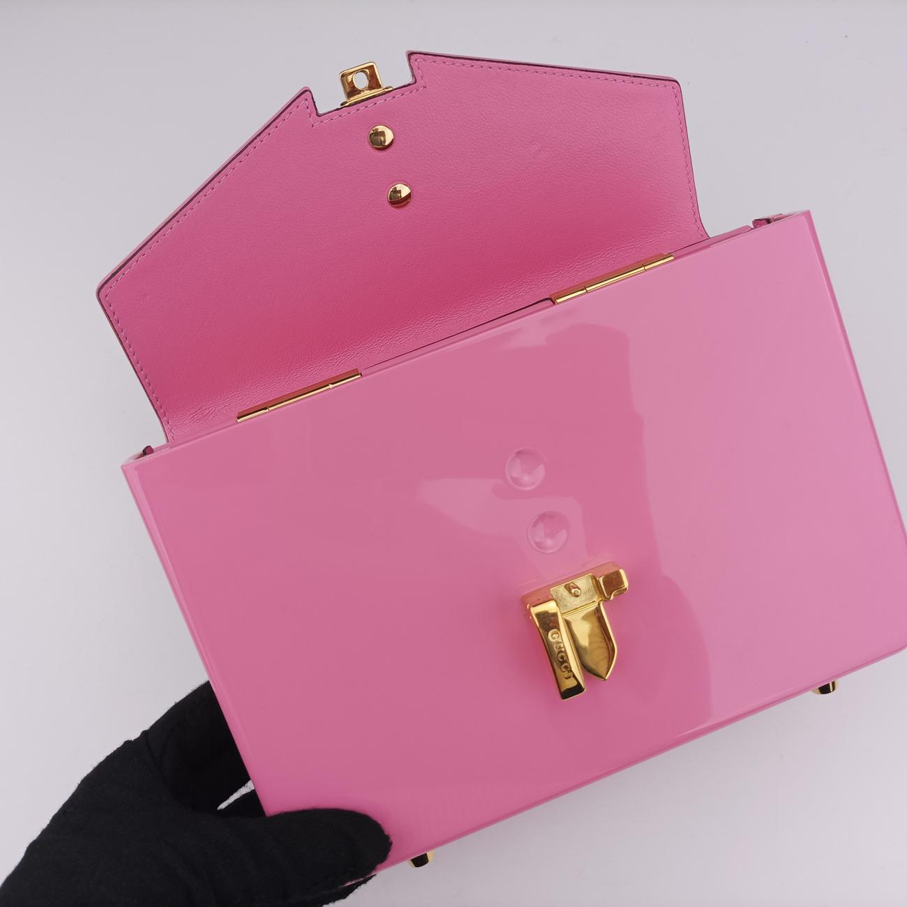 Pre-owned Gucci Sylvie 1969 Acrylic Mini Hand Pink Acrylic 589482 shoulderbag | stylenewstar