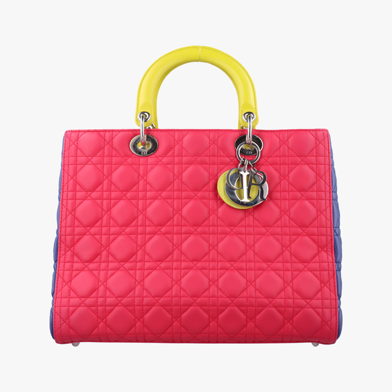 Pre-owned Christian Dior Lady Dior Rose Red x Yellow x Blue lambskin  handbag | stylenewstar