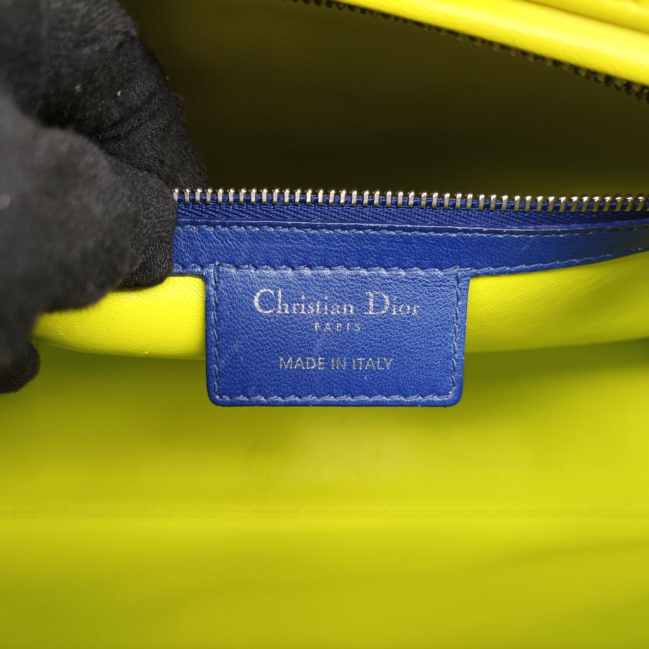 Pre-owned Christian Dior Lady Dior Rose Red x Yellow x Blue lambskin  handbag | stylenewstar