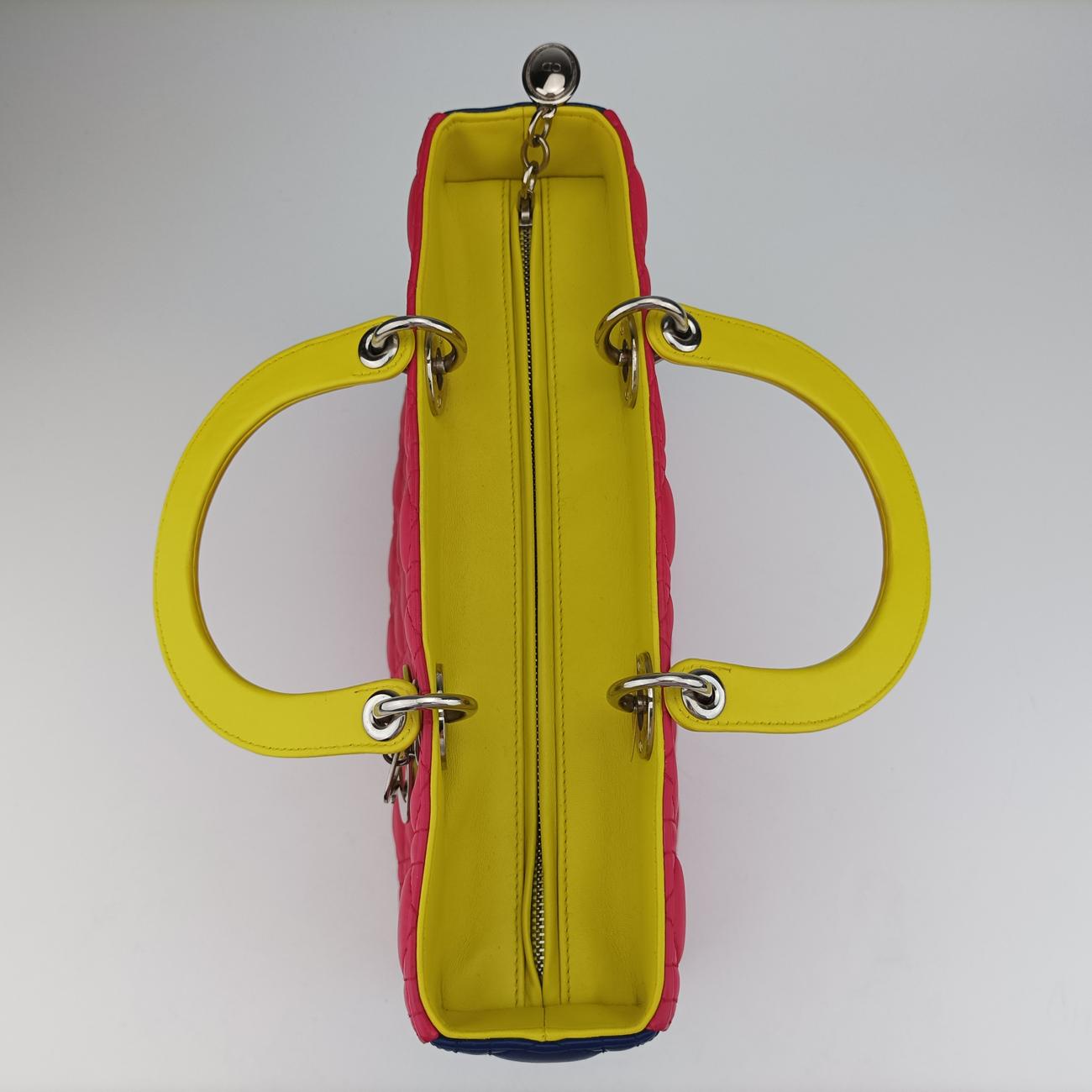 Pre-owned Christian Dior Lady Dior Rose Red x Yellow x Blue lambskin  handbag | stylenewstar