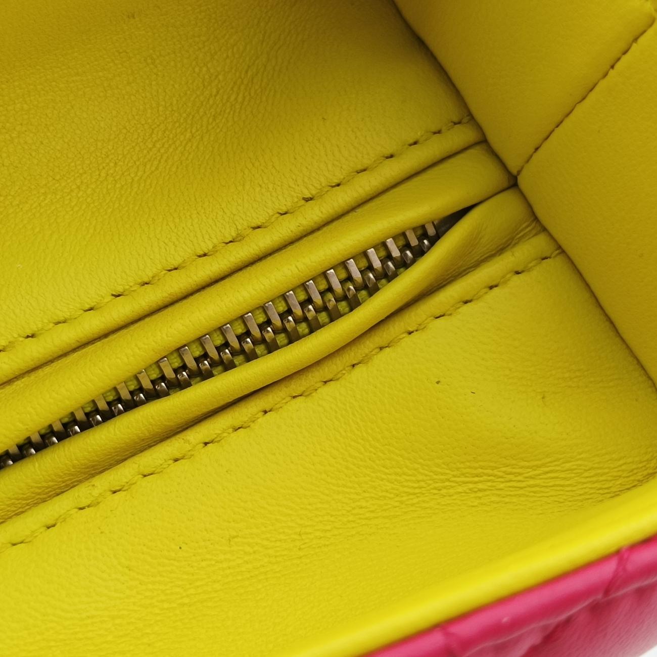 Pre-owned Christian Dior Lady Dior Rose Red x Yellow x Blue lambskin  handbag | stylenewstar