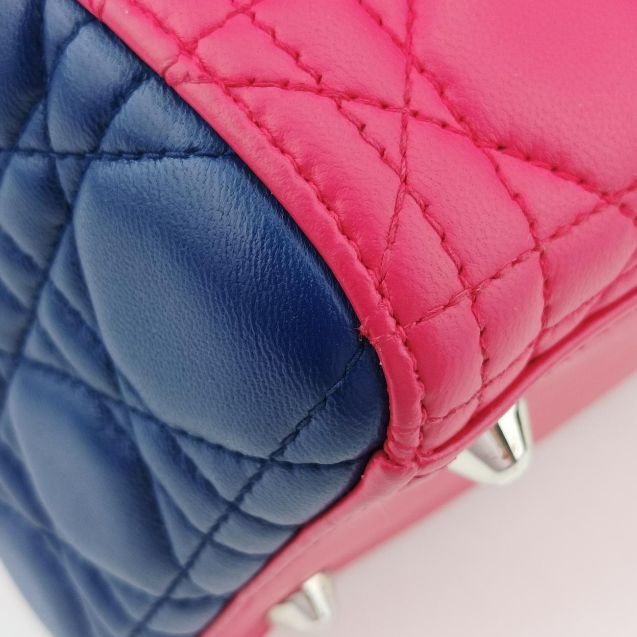 Pre-owned Christian Dior Lady Dior Rose Red x Yellow x Blue lambskin  handbag | stylenewstar