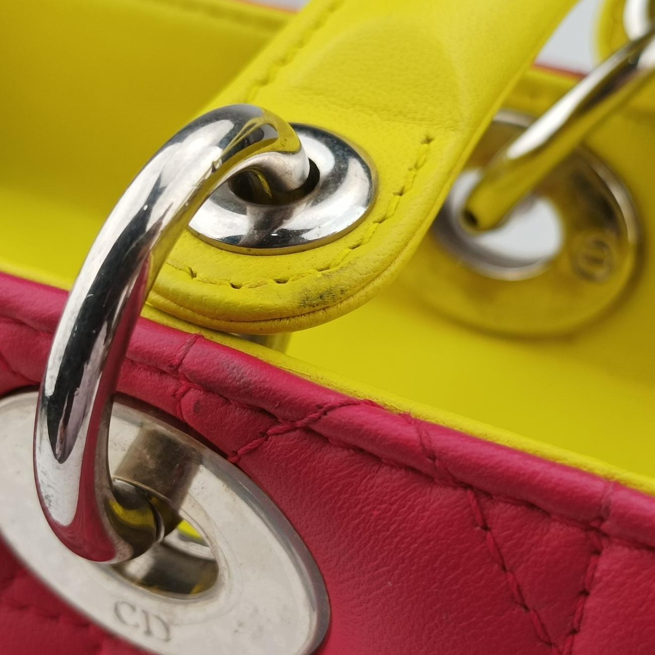 Pre-owned Christian Dior Lady Dior Rose Red x Yellow x Blue lambskin  handbag | stylenewstar