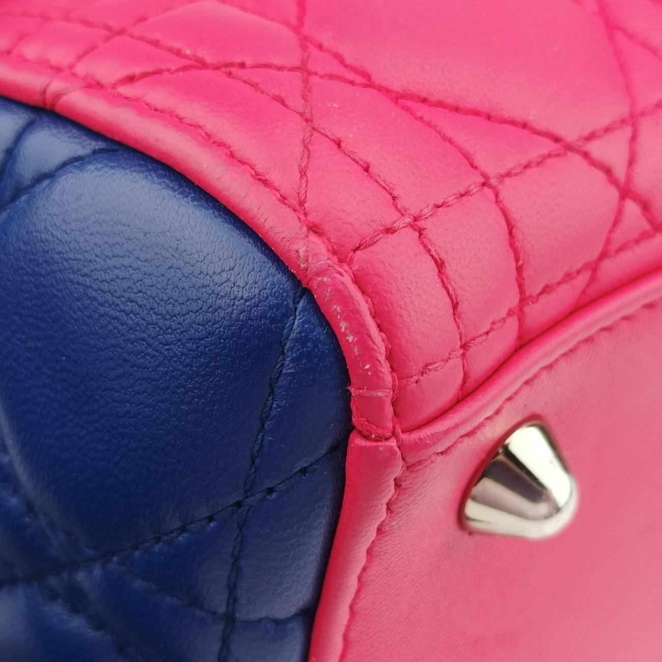 Pre-owned Christian Dior Lady Dior Rose Red x Yellow x Blue lambskin  handbag | stylenewstar