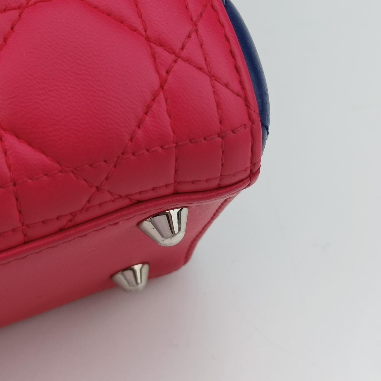 Pre-owned Christian Dior Lady Dior Rose Red x Yellow x Blue lambskin  handbag | stylenewstar