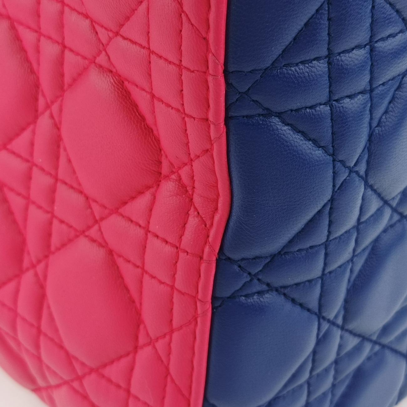 Pre-owned Christian Dior Lady Dior Rose Red x Yellow x Blue lambskin  handbag | stylenewstar