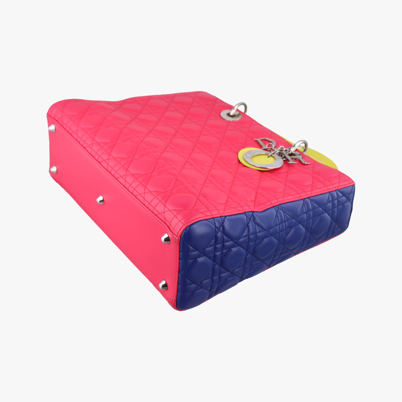 Pre-owned Christian Dior Lady Dior Rose Red x Yellow x Blue lambskin  handbag | stylenewstar