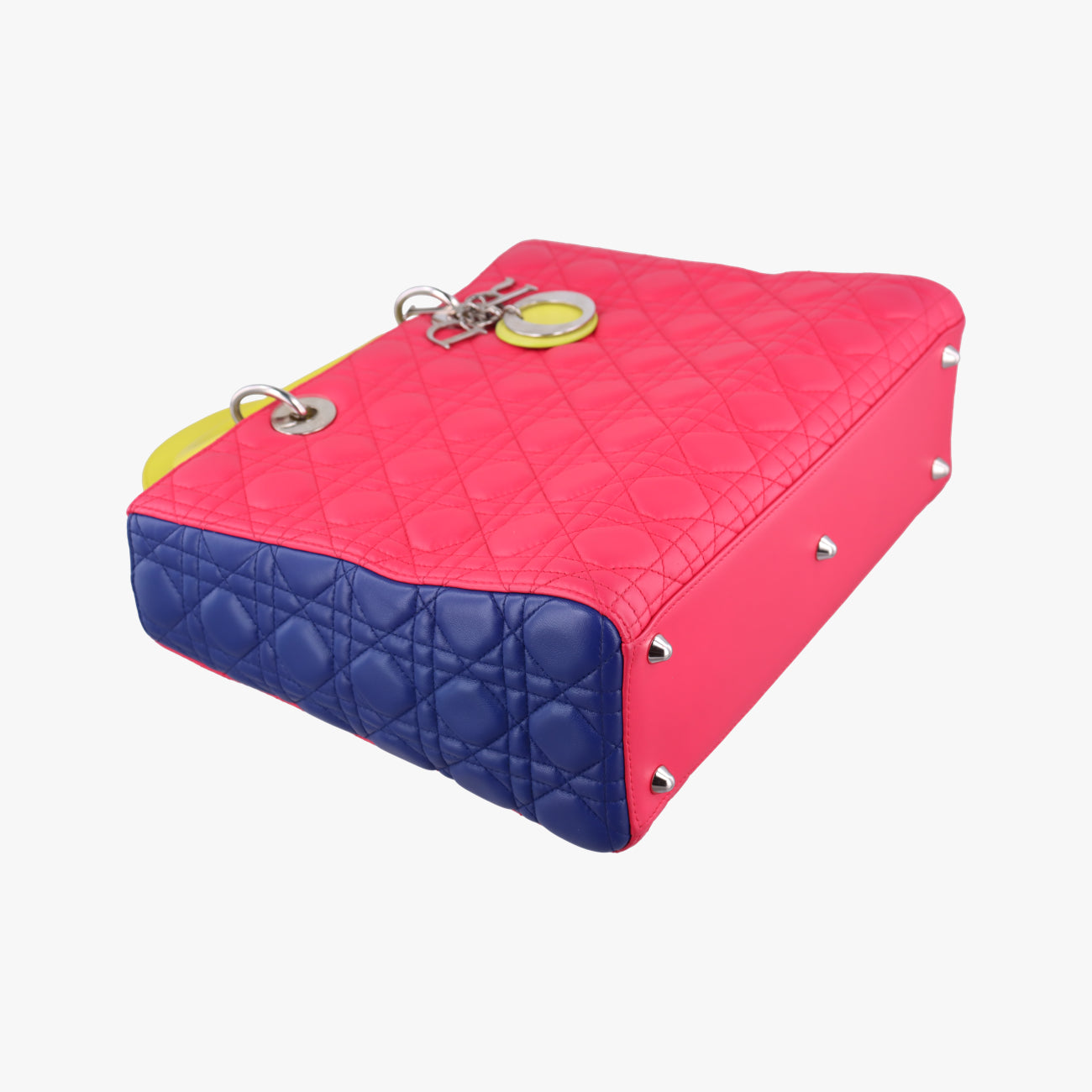 Pre-owned Christian Dior Lady Dior Rose Red x Yellow x Blue lambskin  handbag | stylenewstar