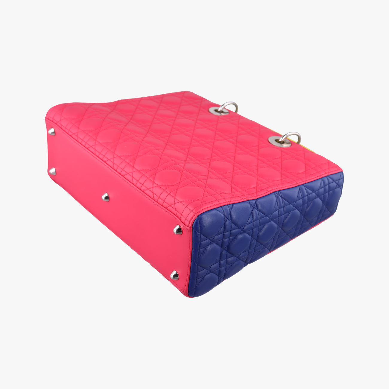 Pre-owned Christian Dior Lady Dior Rose Red x Yellow x Blue lambskin  handbag | stylenewstar