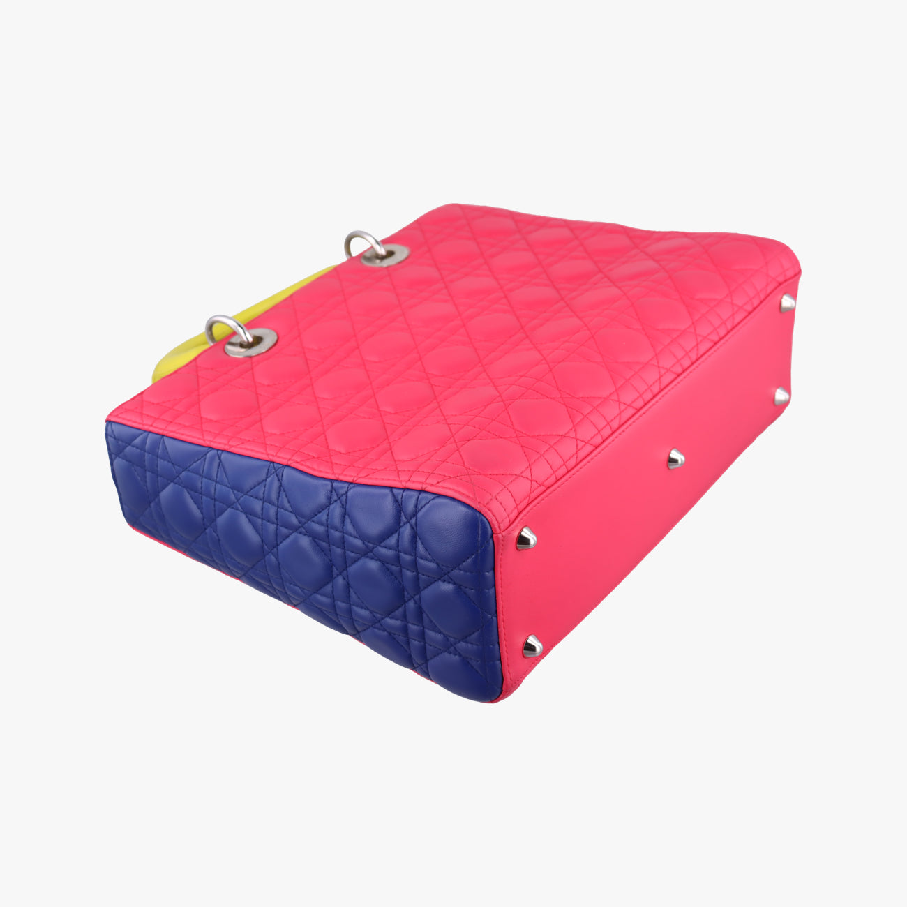 Pre-owned Christian Dior Lady Dior Rose Red x Yellow x Blue lambskin  handbag | stylenewstar