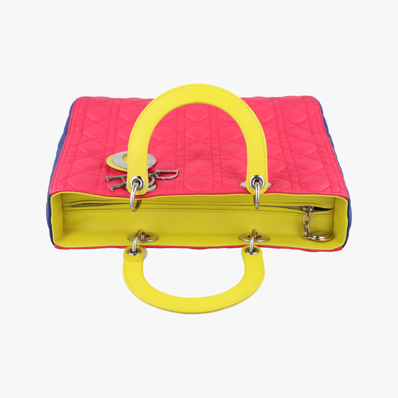 Pre-owned Christian Dior Lady Dior Rose Red x Yellow x Blue lambskin  handbag | stylenewstar