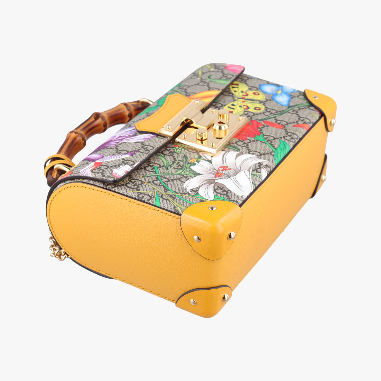 Pre-owned Gucci GG flora Padlock Bamboo Beige×Yellow×Multicolour PVC coated canvas 603221 shoulderbag | stylenewstar