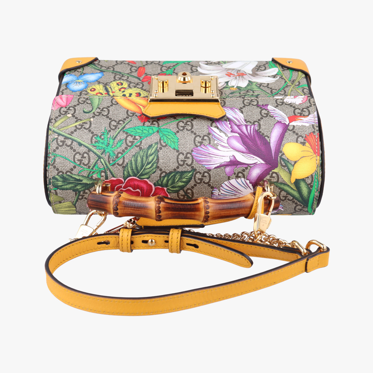 Pre-owned Gucci GG flora Padlock Bamboo Beige×Yellow×Multicolour PVC coated canvas 603221 shoulderbag | stylenewstar