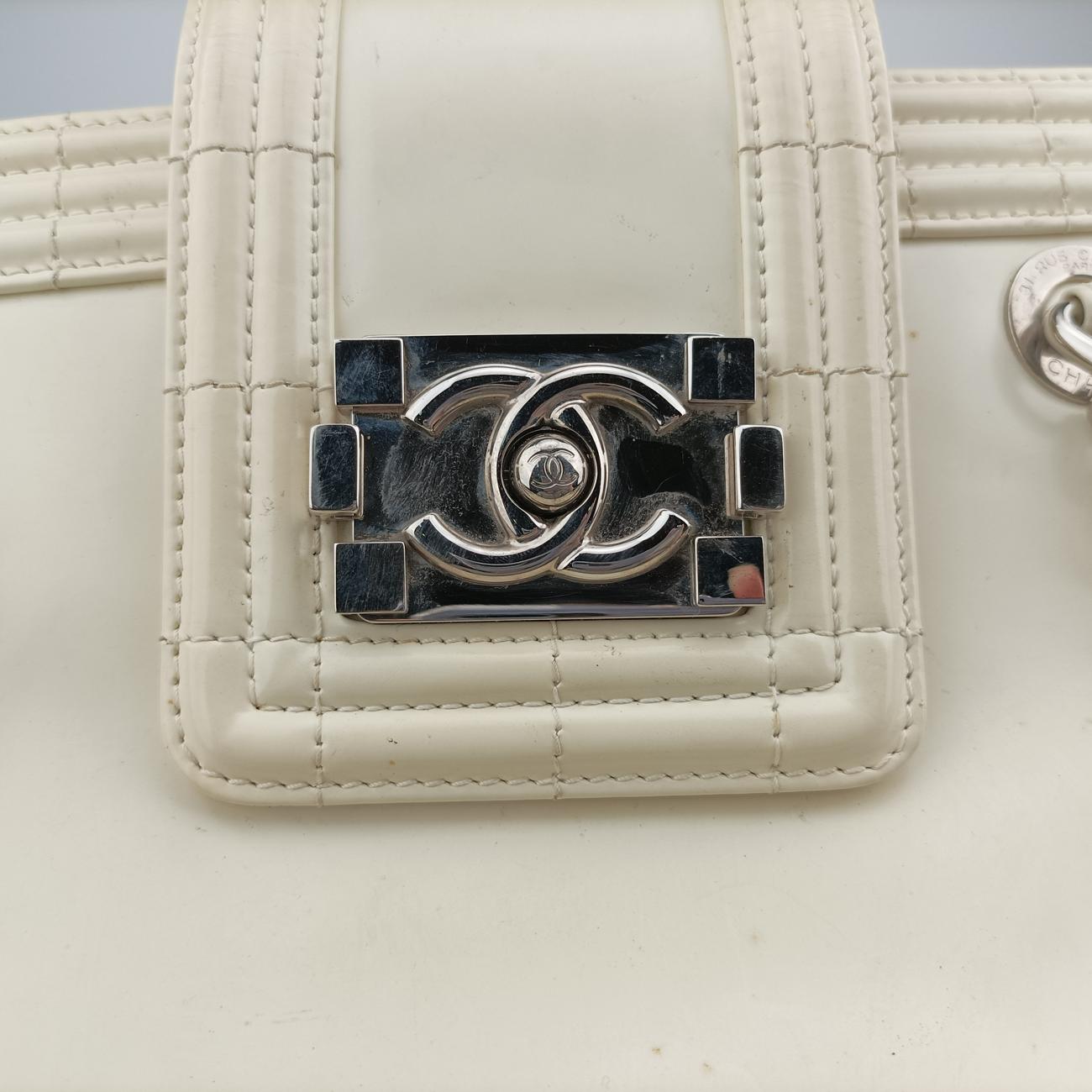 Pre-owned Chanel Jetsetter Boy Shopping Tote White Patent A67020 shoulderbag | stylenewstar