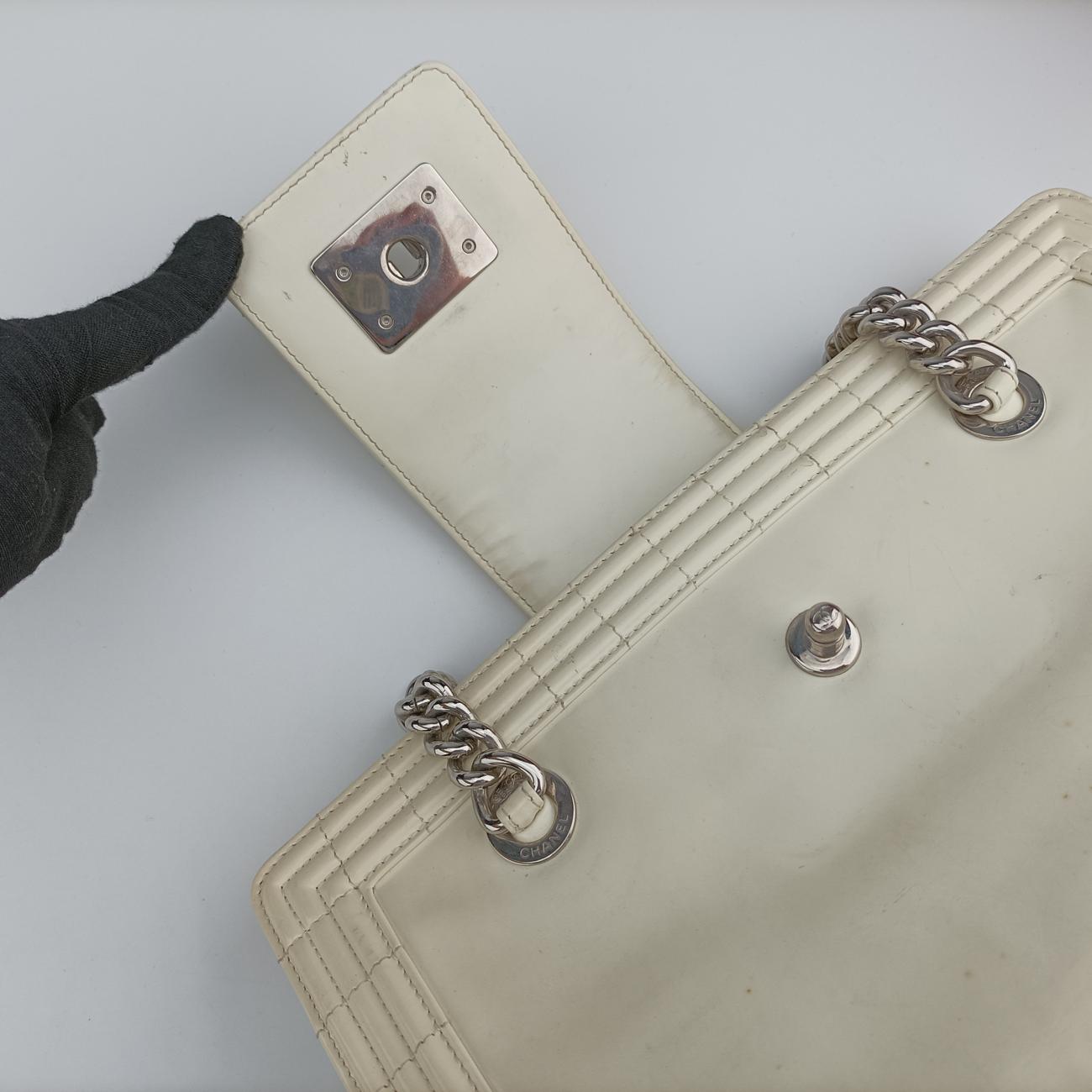 Pre-owned Chanel Jetsetter Boy Shopping Tote White Patent A67020 shoulderbag | stylenewstar