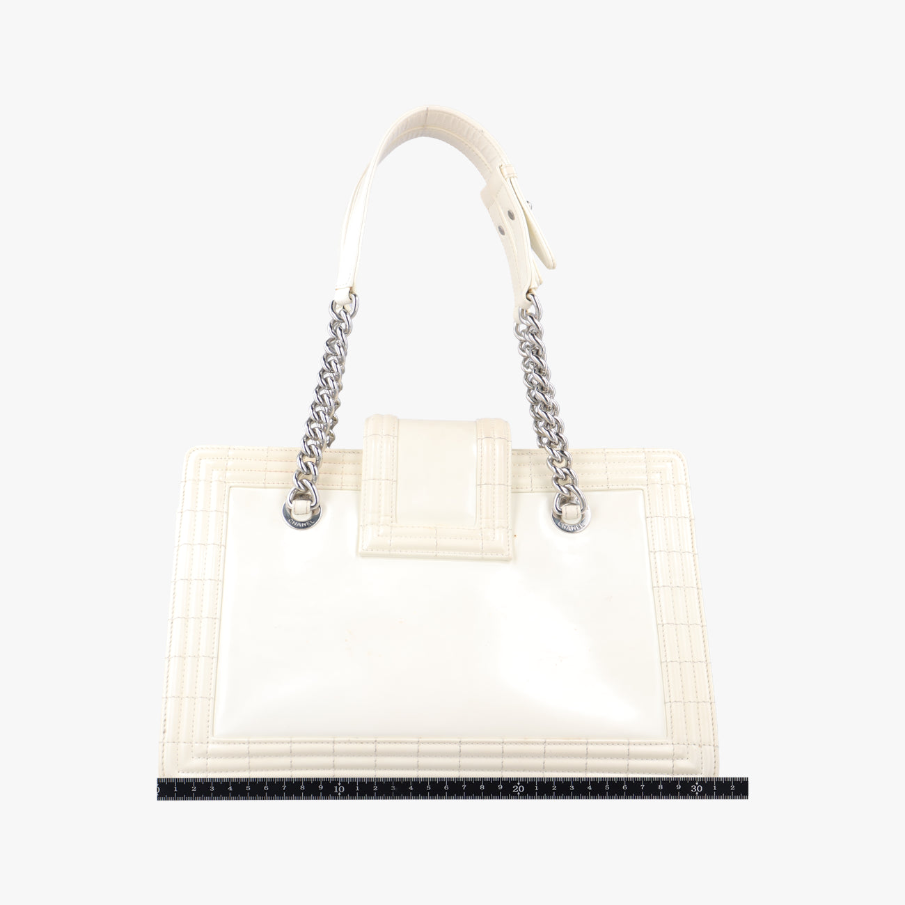 Pre-owned Chanel Jetsetter Boy Shopping Tote White Patent A67020 shoulderbag | stylenewstar