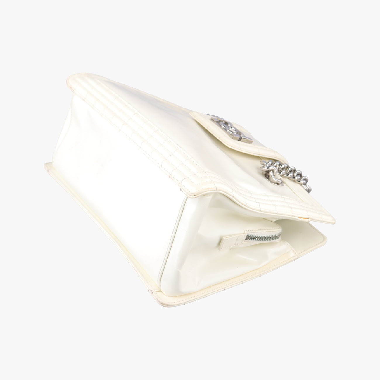 Pre-owned Chanel Jetsetter Boy Shopping Tote White Patent A67020 shoulderbag | stylenewstar