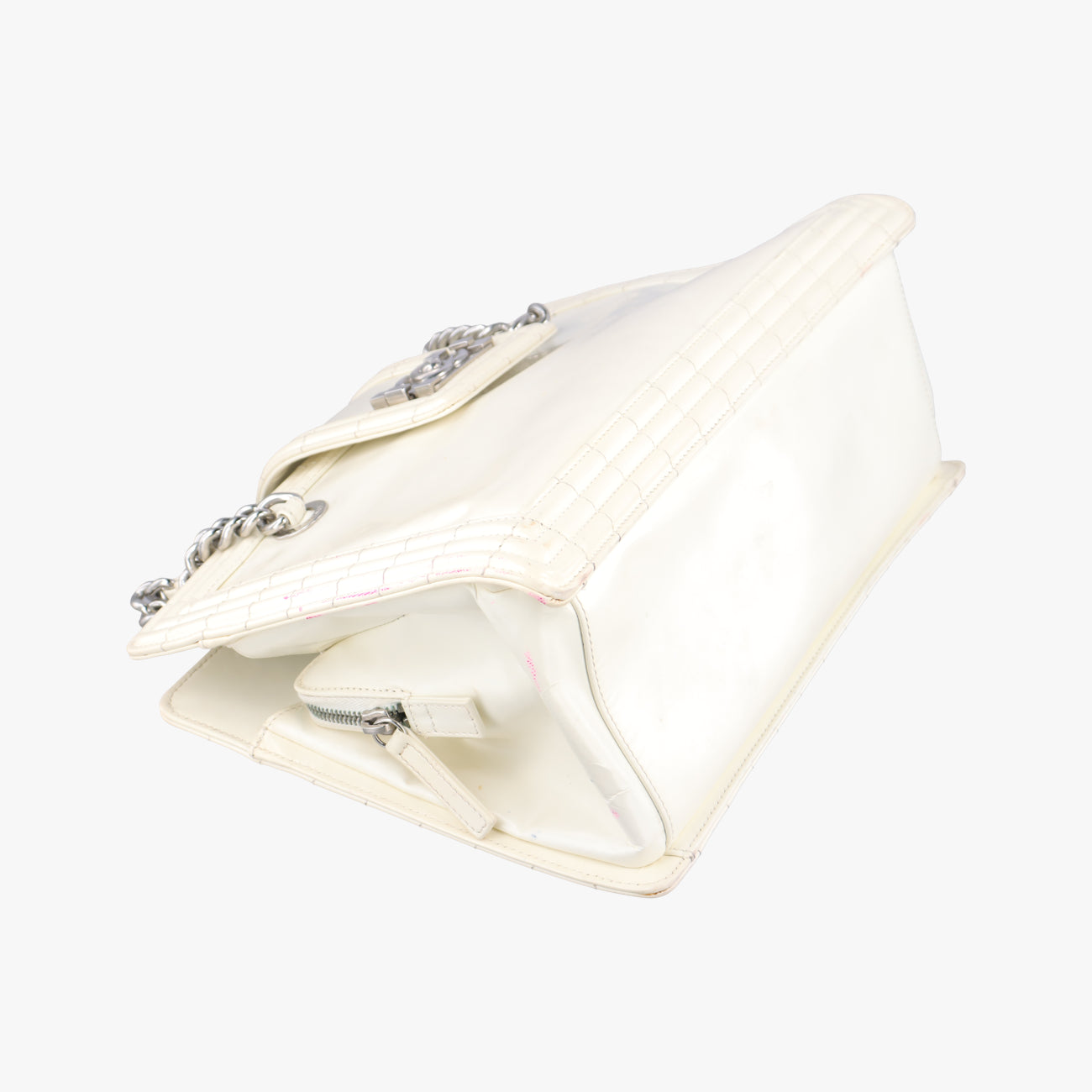 Pre-owned Chanel Jetsetter Boy Shopping Tote White Patent A67020 shoulderbag | stylenewstar