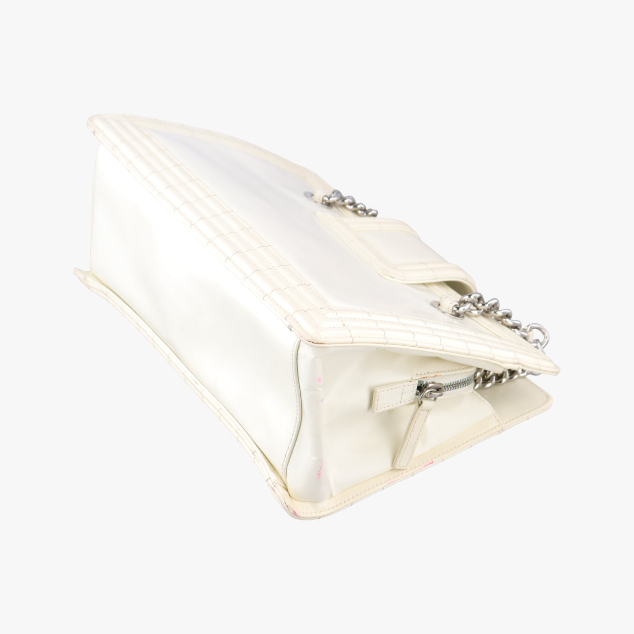 Pre-owned Chanel Jetsetter Boy Shopping Tote White Patent A67020 shoulderbag | stylenewstar