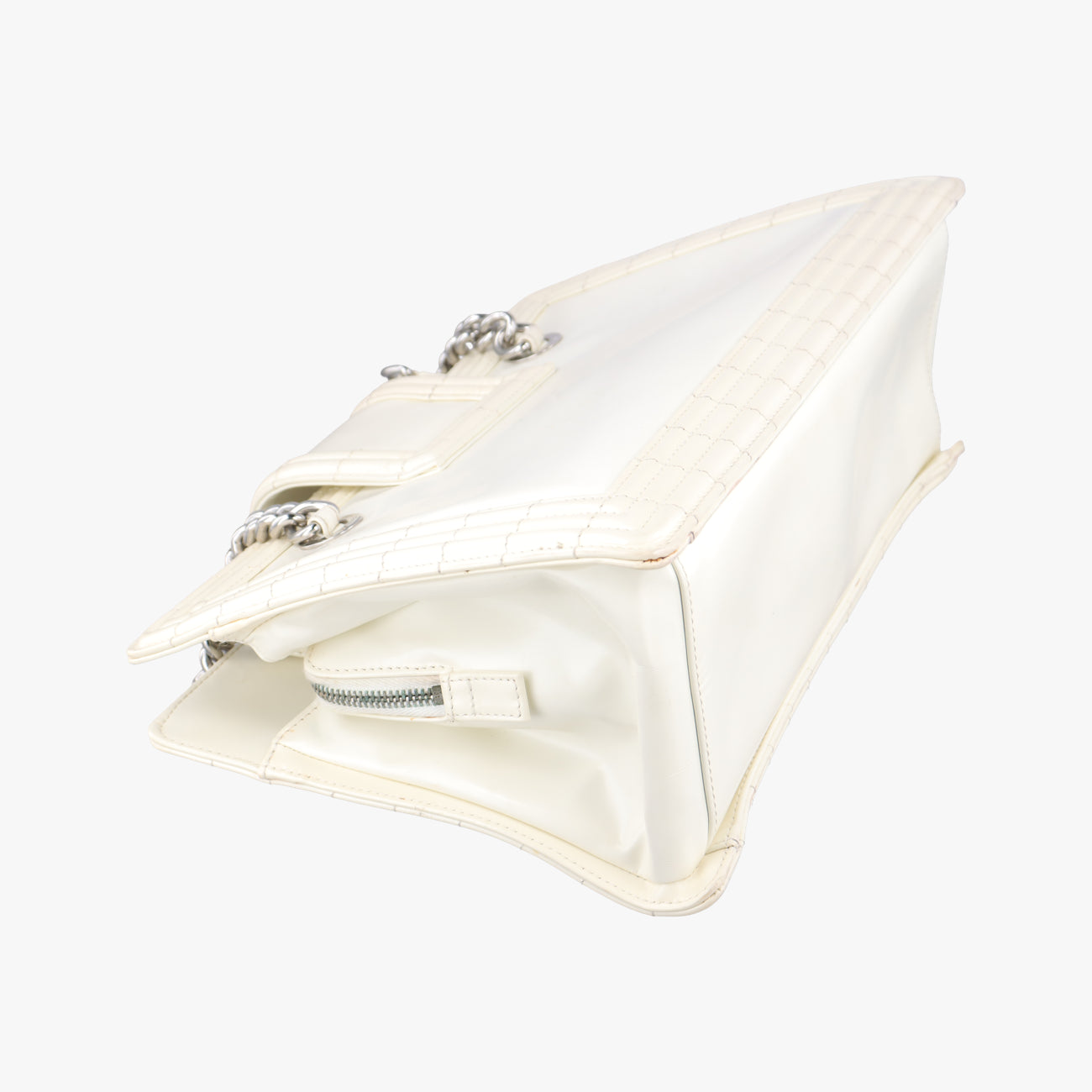 Pre-owned Chanel Jetsetter Boy Shopping Tote White Patent A67020 shoulderbag | stylenewstar