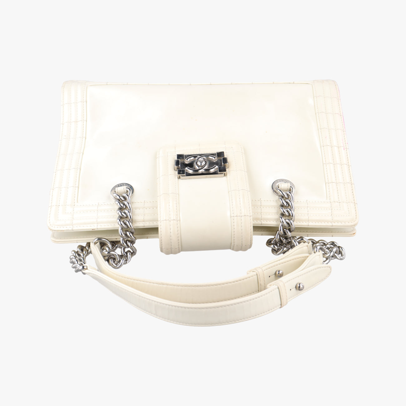 Pre-owned Chanel Jetsetter Boy Shopping Tote White Patent A67020 shoulderbag | stylenewstar