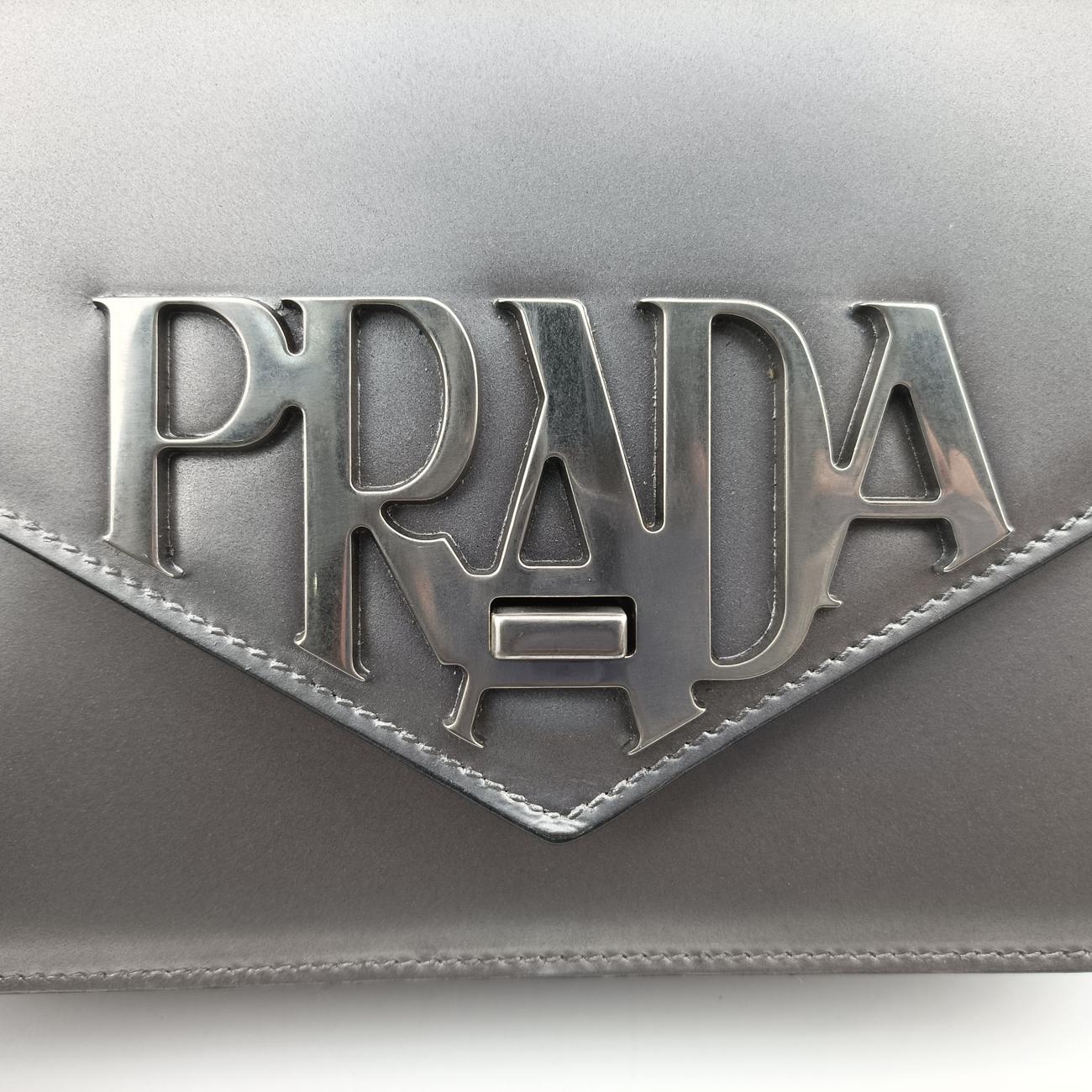 Secondhand Prada Logo Plaque Silver Leather  shoulderbag | stylenewstar