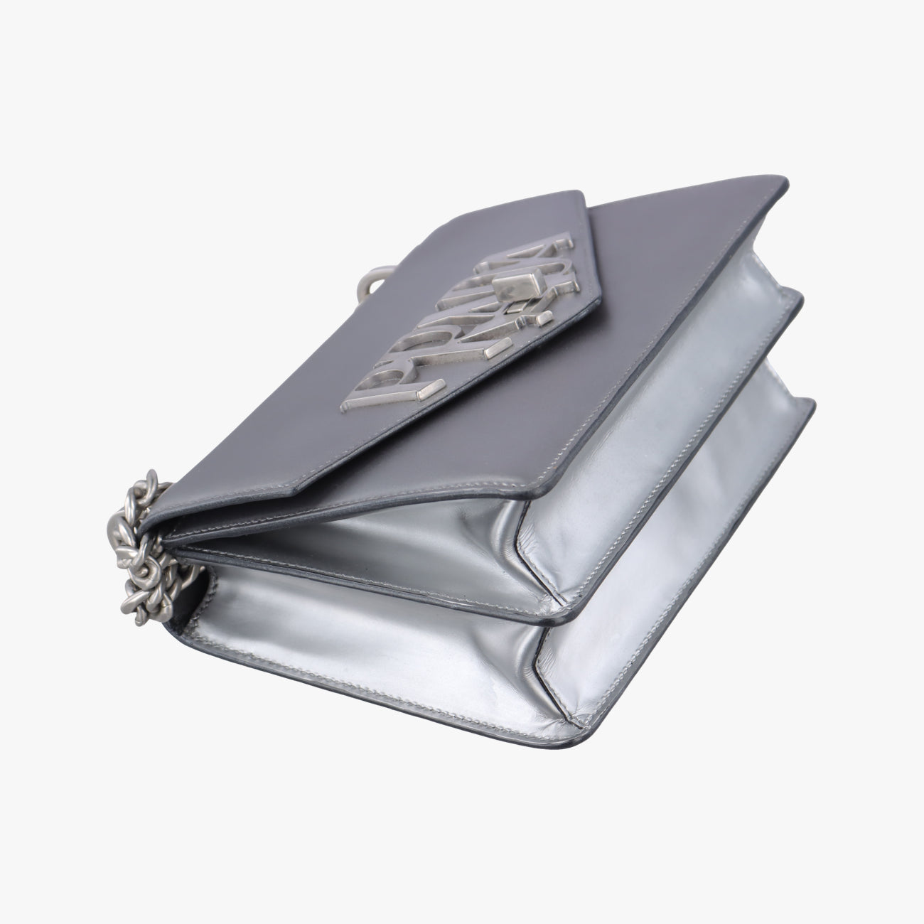 Secondhand Prada Logo Plaque Silver Leather  shoulderbag | stylenewstar